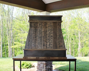 Rustic Range Hood - Reclaimed Barn Wood Range Hood w/Steel Trim #2730