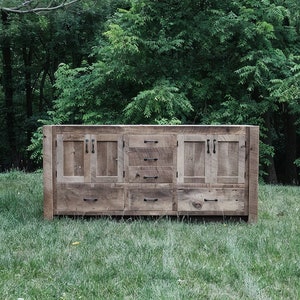 Handmade Rustic Bathroom Vanity (72&quot;) - Double Sink, Reclaimed Barnwood w/Paneled Doors  #5120