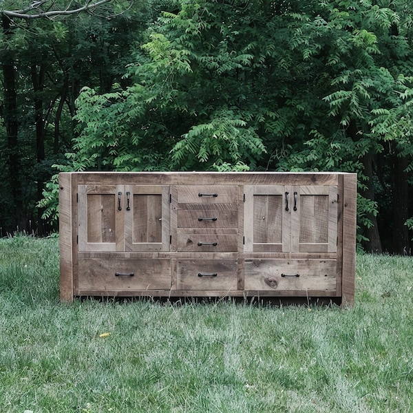 Handmade Rustic Bathroom Vanity (72") - Dual Sink, Reclaimed Barn Wood w/Paneled Doors  #2847