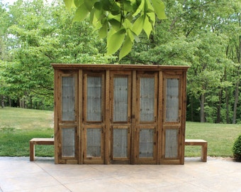 Handmade Rustic Mudroom Cabinet (Tall Storage) - Reclaimed Barn Wood Cabinet w/Tin Doors (Natural Patina)  #2783