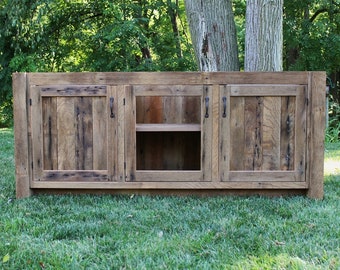 Handmade Rustic Bathroom Vanity (72") - Dual Sink, Reclaimed Barn Wood Vanity w/Paneled Doors  #6132