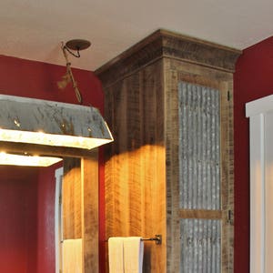 Tall Storage - Handmade Rustic Reclaimed Barnwood Linen Cabinet w/Tin Doors (Natural Patina)  #3899