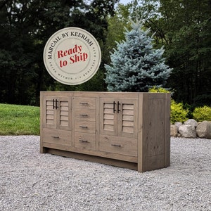 READY TO SHIP Handmade Bathroom Vanity (72&quot;) Double Sink - White Oak (Louvered Doors) #6488-L