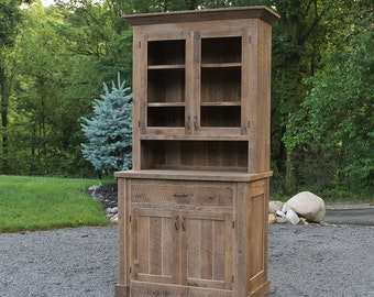 Handmade Rustic Hutch- Reclaimed Barn Wood Cabinet w/Paneled Doors (Natural Patina)  #7239