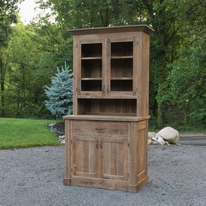 Handmade Rustic Hutch- Reclaimed Barnwood Cabinet w/Paneled Doors (Natural Patina)  #7239