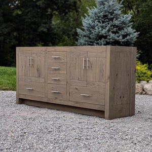 Handmade Bathroom Vanity (72&quot;) Double Sink - White Oak (Vogue Doors)  #6488-V
