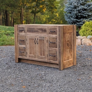 Handmade Rustic Bathroom Vanity (48") - Reclaimed Barnwood w/Paneled Doors #9888
