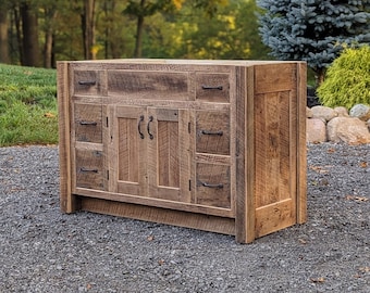 Handmade Rustic Bathroom Vanity (48") - Reclaimed Barnwood w/Paneled Doors #9888