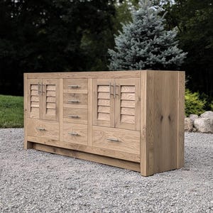 Handmade Bathroom Vanity (72&quot;) Double Sink - White Oak (Louvered Doors)  #2213-L