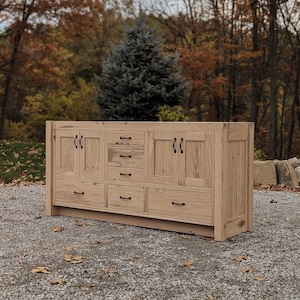 Handmade Rustic Bathroom Vanity (72&quot;) - Double Sink Reclaimed Barnwood Vanity w/Paneled Doors Raised Grain Removed  #4066