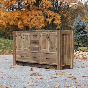 Bathroom Vanity - Double Sink, Handmade Rustic Reclaimed Barn Wood Vanity w/Paneled Doors  #7001-5