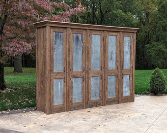 Handmade Rustic Mudroom Cabinet (Tall Storage) - Reclaimed Barn Wood Cabinet w/Tin Doors (Natural Patina)  #2784