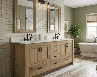Rustic Bathroom Vanity (72") - Double Sink Reclaimed Barnwood Vanity w/Paneled Doors Raised Grain Removed  #4066
