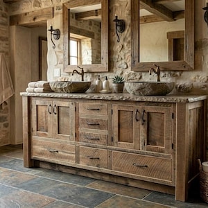 Rustic Bathroom Vanity - Double Sink, Reclaimed Barnwood w/Paneled Doors  #7001