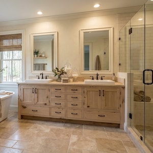 Rustic Bathroom Vanity (84") - Double Sink, Reclaimed Barnwood w/Paneled Doors Raised Grain Removed  #4369