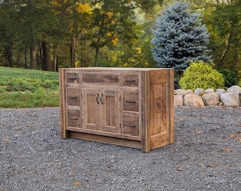 Handmade Rustic Bathroom Vanity (48") - Reclaimed Barn Wood w/Paneled Doors #9888