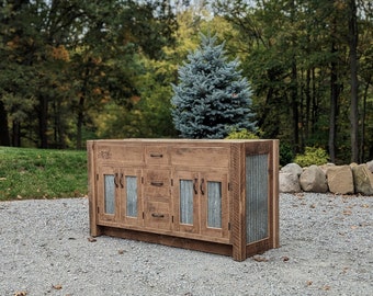 Handmade Rustic Bathroom Vanity (60") - Dual Sink - Reclaimed Barn Wood Vanity w/Barn Tin   #9324