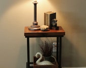 READY TO SHIP - Metal Industrial Side Table (28 quot High) - Rustic Reclaimed Barn Wood Top
