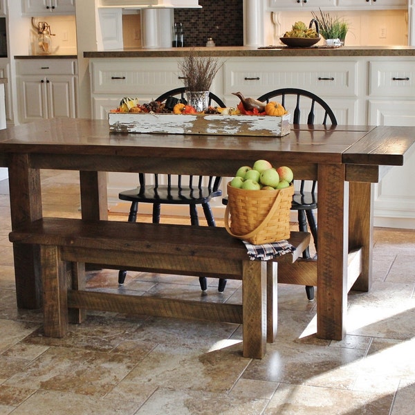 Rustic Harvest Table w/Two Removable Extensions - Reclaimed Barnwood