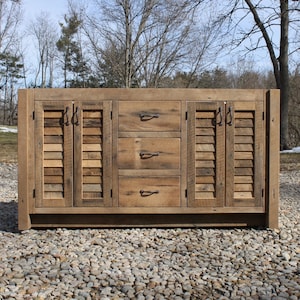 Handmade Rustic Bathroom Vanity (60&quot;) - Double Sink, Reclaimed Barnwood Vanity w/Louvered Doors #9652