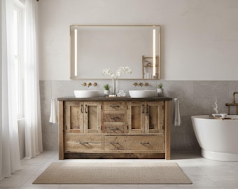 Rustic Bathroom Vanity - Double Sink, Reclaimed Barnwood w/Paneled Doors  #7001