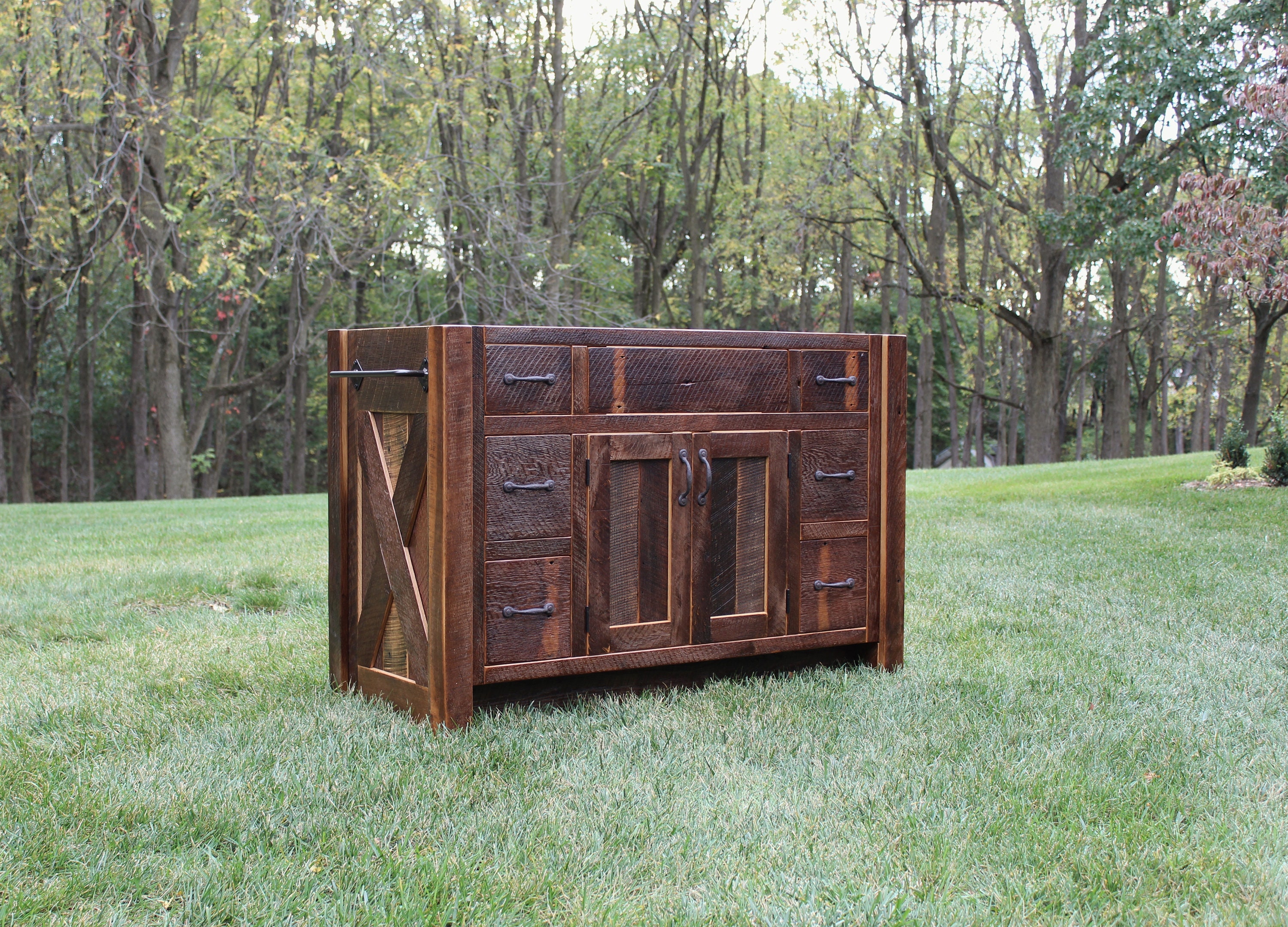 Bathroom Reclaimed Barn Wood wPaneled Doors Raised Grain Removed 5658