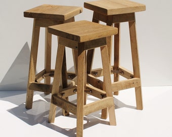 Rustic Bar Stool - Reclaimed Barn Wood (Raw) w/Square Top - 24", 25",  26", 27", 28" Tall