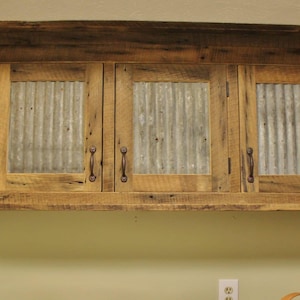Handmade Rustic Upper Cabinet - Reclaimed Barnwood w/Tin Doors (Natural Patina) #8405