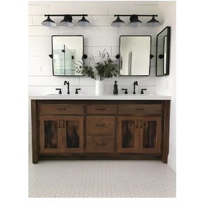 Handmade Rustic Bathroom Vanity (72&quot;) - Double Sink, Reclaimed Barnwood w/Paneled Doors  #9963
