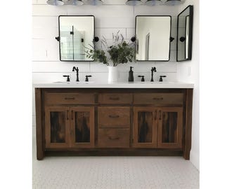Handmade Rustic Bathroom Vanity (72") - Double Sink, Reclaimed Barnwood w/Paneled Doors  #9963