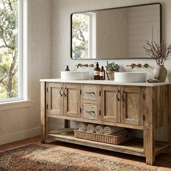 Rustic Bathroom Vanity (60") - Double Sink, Reclaimed Barnwood Vanity  #8843