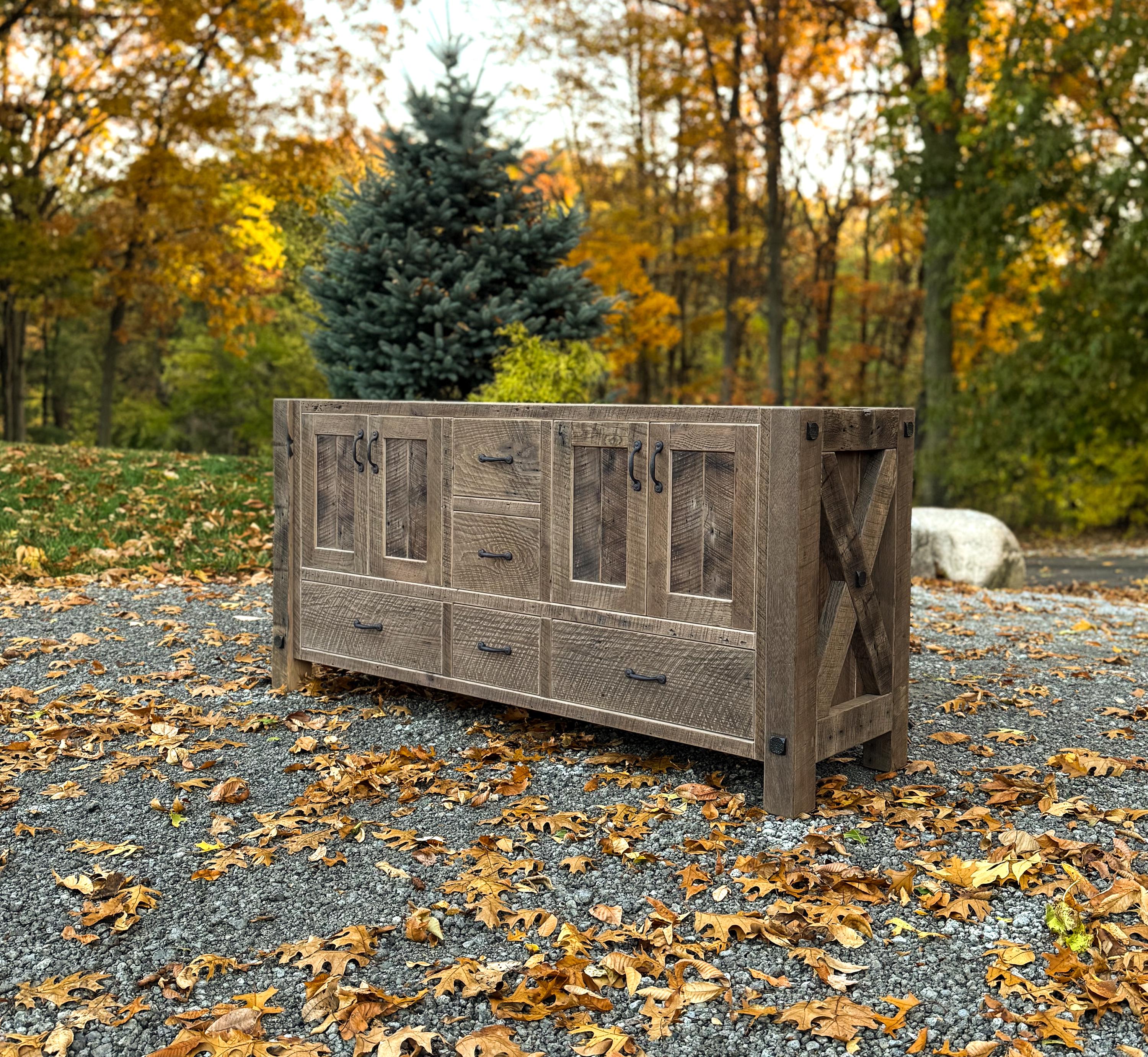 Handmade Rustic Bathroom Vanity - Reclaimed Barnwood, Rustic X End W ...