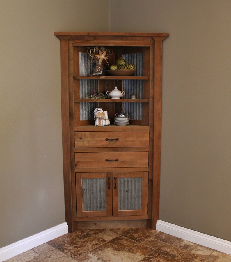 Rustic Corner Cabinet Reclaimed Barn Wood W Barn Tin 6202 Etsy