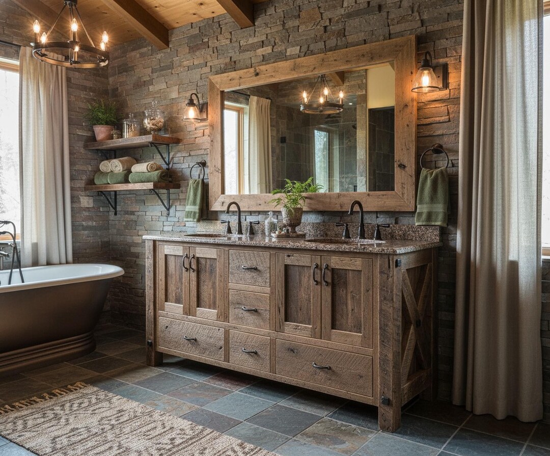 Rustic Bathroom Vanity - Reclaimed Barnwood, Rustic X End W/paneled ...