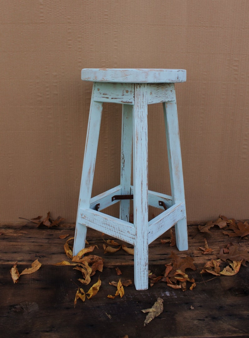 Bar Stool Rustic Reclaimed Barn Wood Finished w/Round Top Etsy