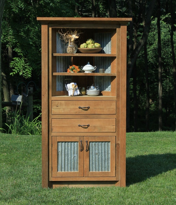 Rustic Corner Cabinet Reclaimed Barn Wood W Barn Tin 6202 Etsy