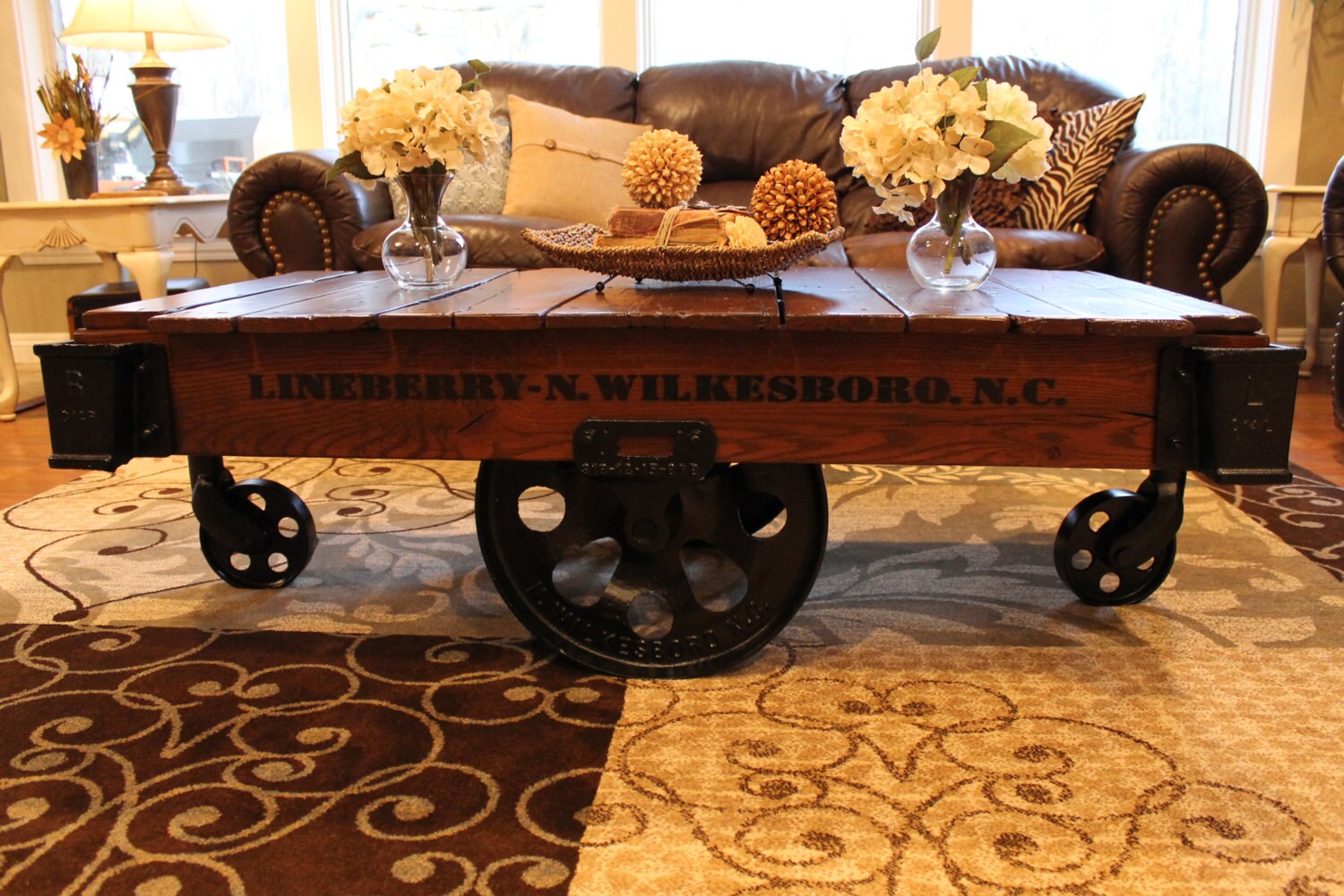 Vintage Restored Lineberry Factory Cart Coffee Table