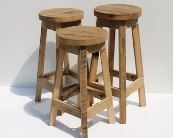 Bar Stool - Rustic Reclaimed Barn Wood (Raw) w/Round Top - 24", 25", 26", 27", 28" Tall