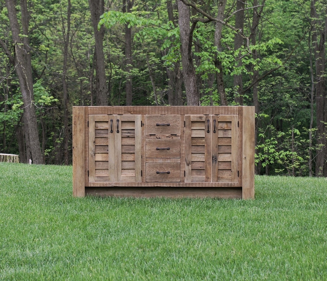 Handmade Rustic Bathroom Vanity (60") - Reclaimed Barnwood W/louvered ...