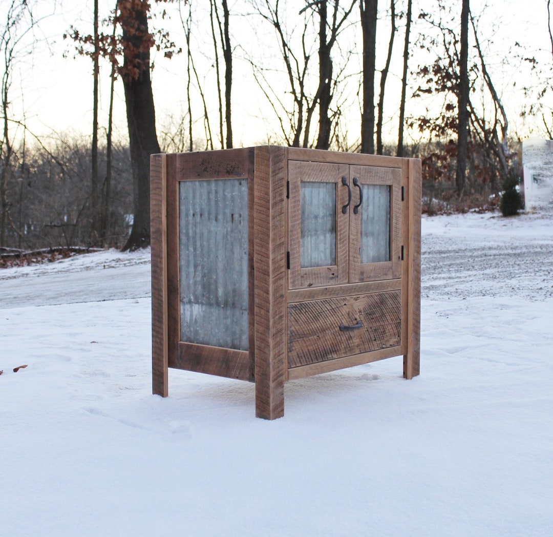 Handmade Rustic Bathroom Vanity (36") - Reclaimed Barnwood Vanity W/tin ...