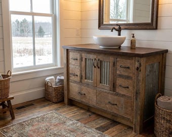 Rustic Bathroom Vanity - Reclaimed Barnwood Vanity w/Barn Tin  #2174