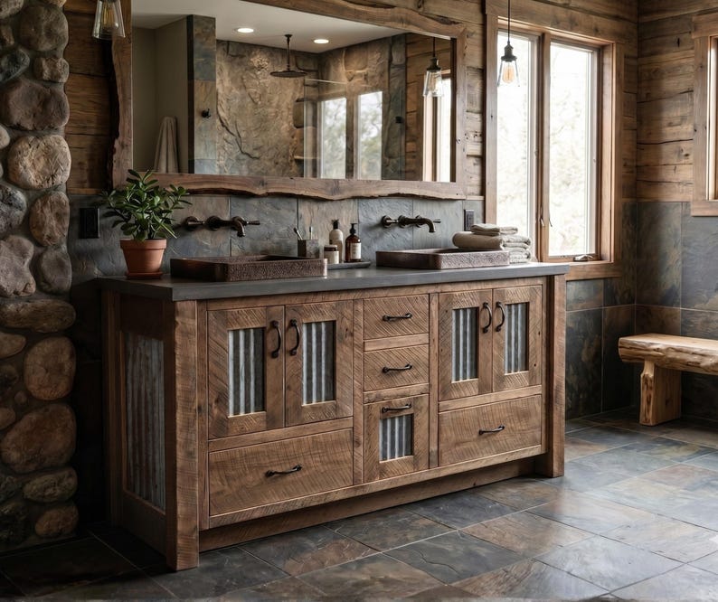 Bathroom Vanity - Double Sink Rustic Reclaimed Barnwood Vanity W/tin ...