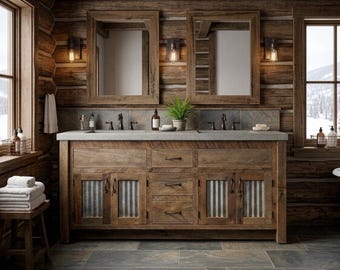 Bathroom Vanity | Double Sink -  Rustic  Reclaimed Barnwood Vanity w/Barn Tin   #9324