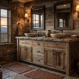 Rustic Bathroom Vanity - Double Sink, Reclaimed Barnwood w/Paneled Doors  #4400