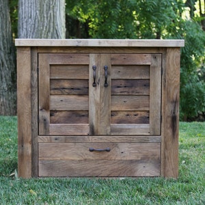 Handmade Rustic Bathroom Vanity (36") - Reclaimed Barnwood Vanity w/Louvered Doors  #6109