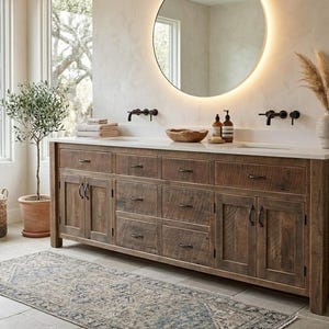 Rustic Bathroom Vanity | Double Sink - Reclaimed Barnwood w/Paneled Doors  #7072