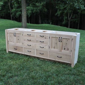 Handmade Rustic Bathroom Vanity (84&quot;) - Double Sink, Reclaimed Barnwood w/Paneled Doors Raised Grain Removed  #4369