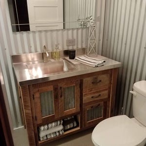 Handmade Rustic Bathroom Vanity (42") - Reclaimed Barnwood w/Barn Tin #6166