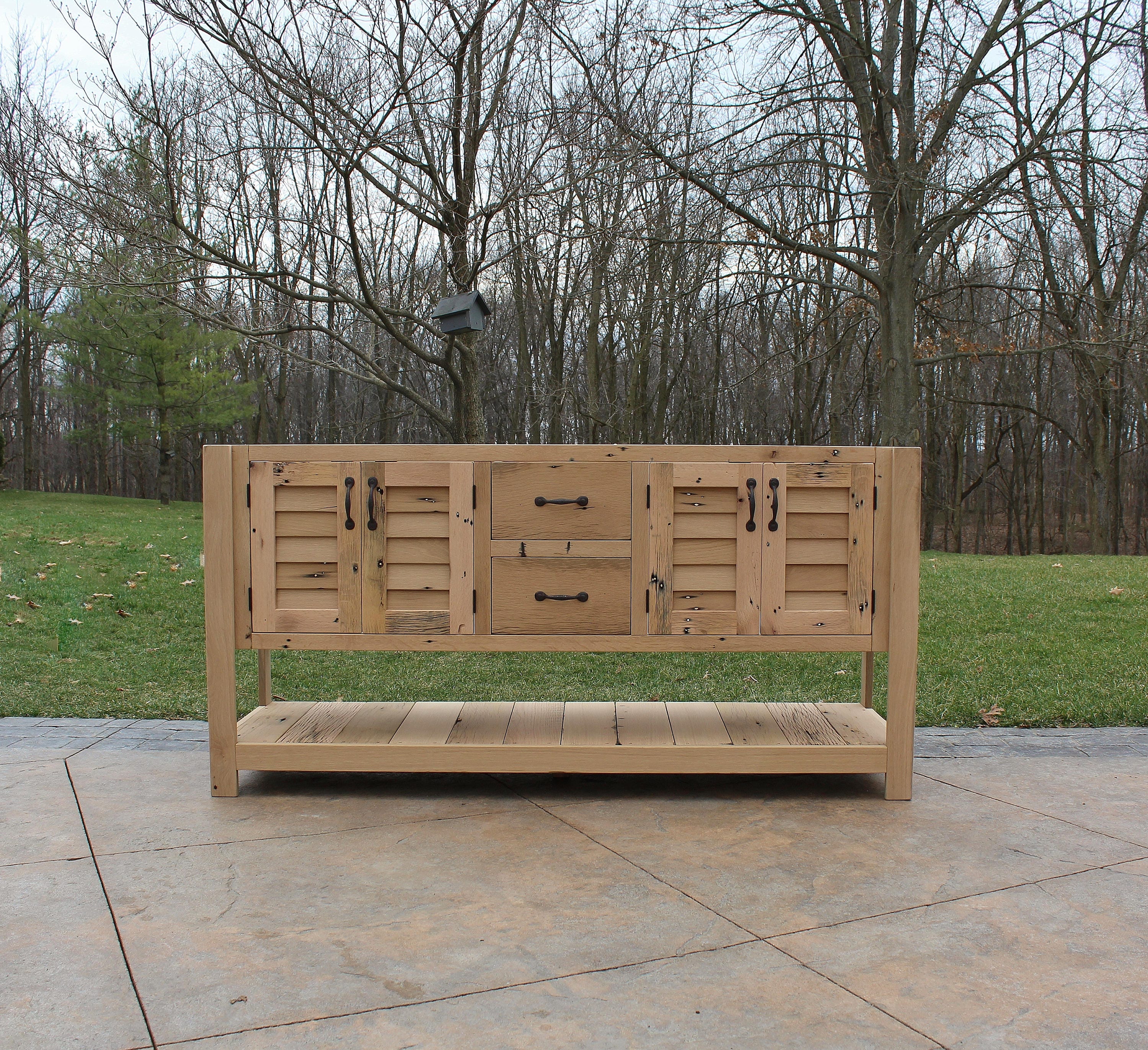 Bathroom Reclaimed Barn Wood wPaneled Doors Raised Grain Removed 5658