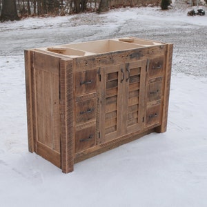 Handmade Rustic Bathroom Vanity (48&quot;) - Reclaimed Barnwood w/Louvered Doors #3144